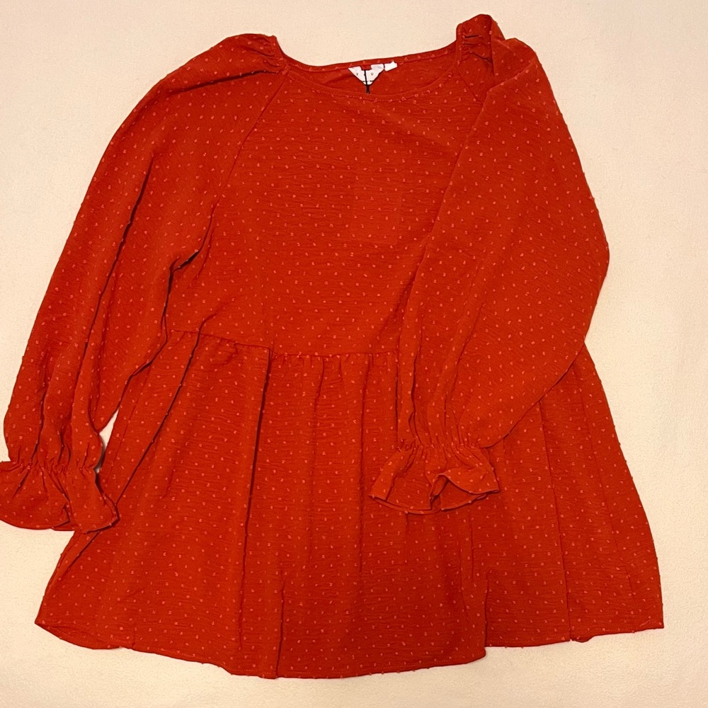 EXLURA Women’s Fall Long Sleeve Swiss Dot Babydoll Blouse
